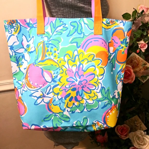 Lilly Pulitzer For Estee Lauder Bright Frutiy Floral Tote Bag - Picture 6 of 9